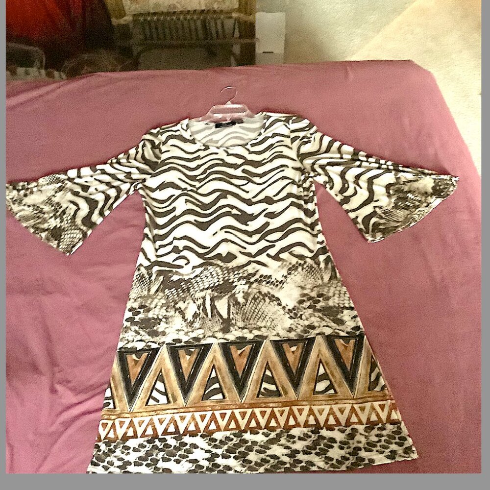 Nina Leonard, Zebra-print a-line  polyester/spandex blend dress,  Size XL